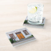 Noorse art nouveau deur glazen onderzetter (Schuin)