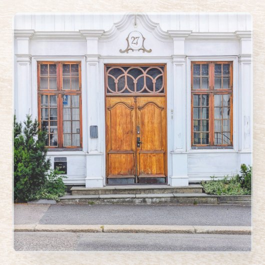 Noorse art nouveau deur glazen onderzetter (Voorkant)