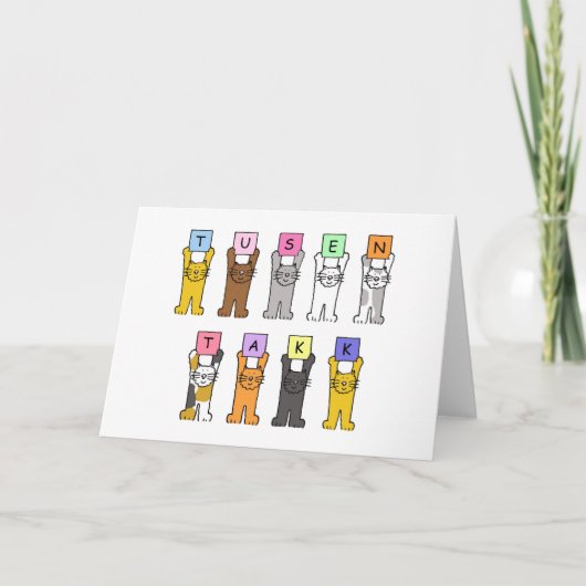 Noorse Bedankt Tusen Takk Cartoon Cats Kaart (Voorkant)