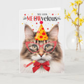 Noorse Bos Kat Bruin MEOWvelous Verjaardag Kaart (Gele Bloem)