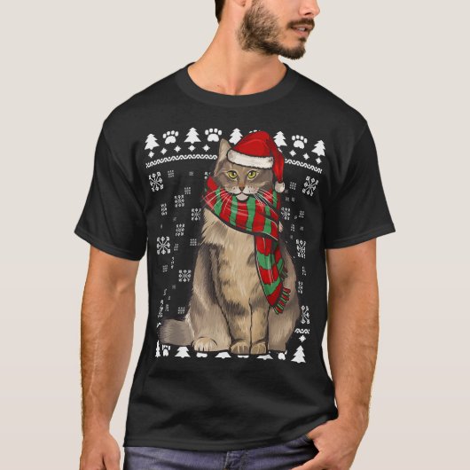 Noorse Bos Kat Santa Hoed Xmas Lelijke Kerstmis T-shirt (Voorkant)