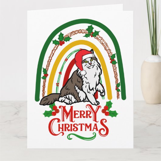 Noorse Bos Kat Vrolijk Kerstfeest Kaart (Voorkant)