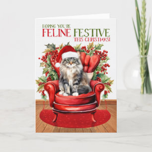 Noorse Bos Kerstkat FELINE Feestelijk Feestdagen Kaart
