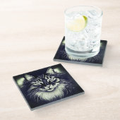 Noorse Boskat in zwart-wit Glazen Onderzetter (Schuin)