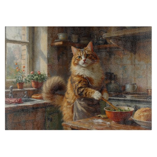 Noorse Boskat Kookt in Keuken Snijplank (Voorkant)