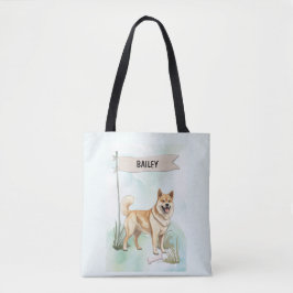 Noorse Buhund-waterverf Gepersonaliseerde Hond Tote Bag