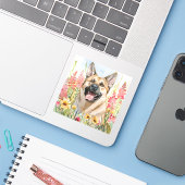 Noorse Elandhond Aquarel Sticker (Laptop met iPhone)