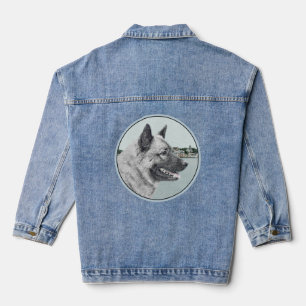 Noorse elandhond bij dorpsschilderij - honden kuns denim jacket