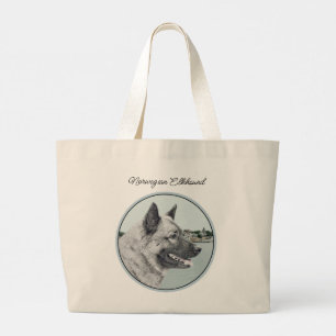 Noorse Elandhond en Village Schilderen Dog Art Grote Tote Bag