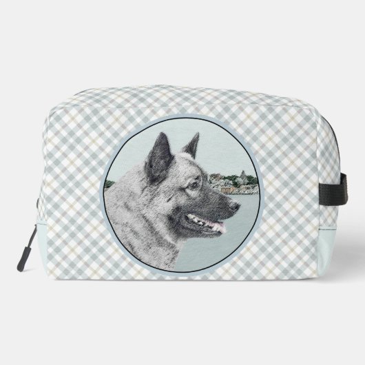 Noorse Elandhond en Village Schilderen Dog Art Toilettasje (Achterkant)