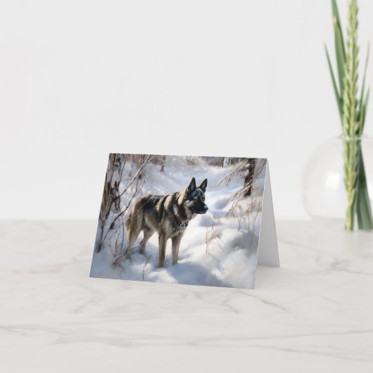 Noorse Elkhond Laat het Sneeuwen Kerstmis Kaart (Voorkant)