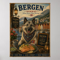 Noorse Elkhound in Bergen Vintage Reisposter