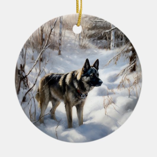 Noorse Elkhound liet het sneeuwkerst Keramisch Ornament (Voorkant)