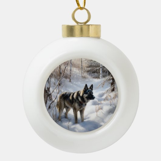 Noorse Elkhound liet het sneeuwkerst Keramische Bal Ornament (Voorkant)
