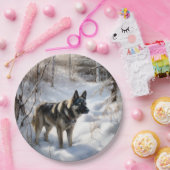 Noorse Elkhound liet het sneeuwkerst Papieren Bordje (Feest)