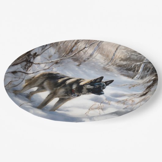 Noorse Elkhound liet het sneeuwkerst Papieren Bordje (Gekanteld)