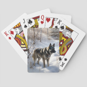 Noorse Elkhound liet het sneeuwkerst Pokerkaarten