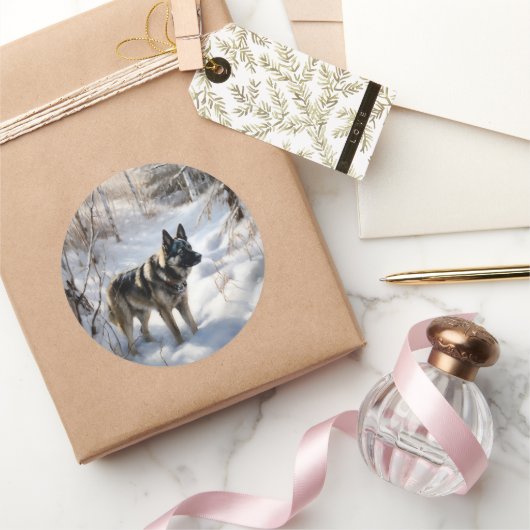 Noorse Elkhound liet het sneeuwkerst Ronde Sticker (Geschenken)