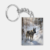 Noorse Elkhound liet het sneeuwkerst Sleutelhanger (Voorkant Links)