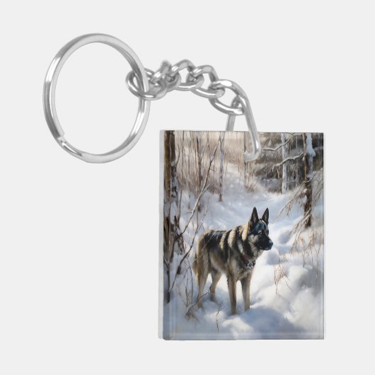 Noorse Elkhound liet het sneeuwkerst Sleutelhanger (Voorkant Links)