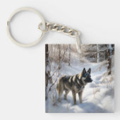 Noorse Elkhound liet het sneeuwkerst Sleutelhanger (Voorkant)