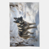 Noorse Elkhound liet het sneeuwkerst Theedoek (Verticaal)