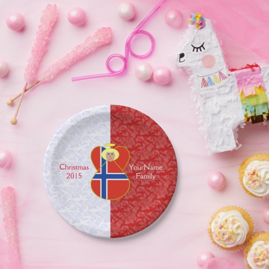 Noorse engel Blonde Hair gekleed in vlag Papieren Bordje (Feest)