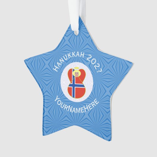 Noorse engel Chanoeka vlag gepersonaliseerd Ornament (voorkant)