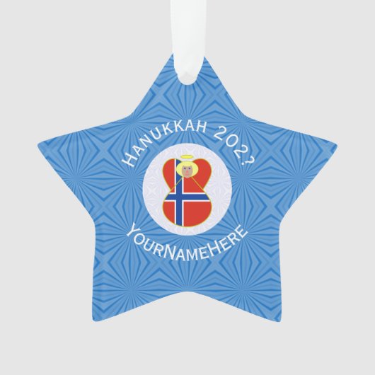Noorse engel Chanoeka vlag gepersonaliseerd Ornament (voorkant)