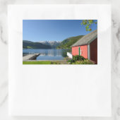 Noorse fjord en boothuis rechthoekige sticker (Tas)