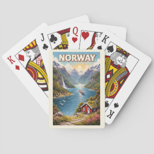 Noorse Fjord Illustratie Reis Kunst Vintage Pokerkaarten