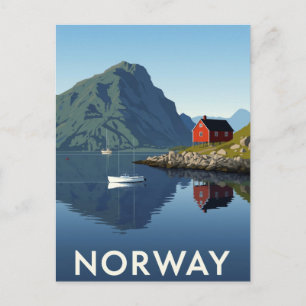 Noorse fjord met rode hut briefkaart