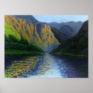 Noorse fjord nadert zonsondergang poster