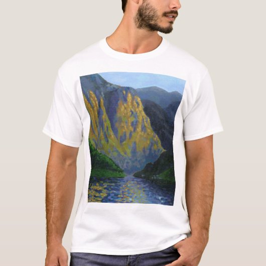 Noorse fjord nadert zonsondergang t-shirt (Voorkant)