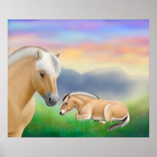 Noorse Fjord-paarden in Dawn Print