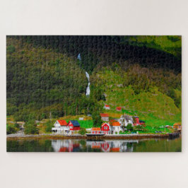 Noorse fjord waterval Scandinavië. Legpuzzel