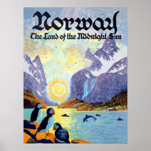 Noorse fjorden, het land van de middernachtzon poster