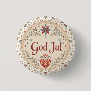 Noorse God Jul   Noorse Kerstmis Ronde Button 3,2 Cm