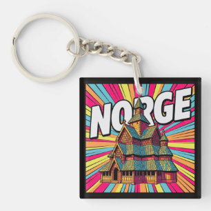 Noorse Gol Staafkerk Oslo Pop Art Sleutelhanger