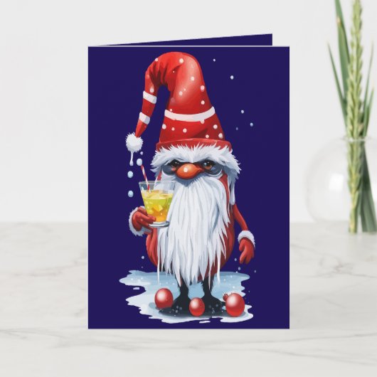 Noorse Kabouter met een Heet Glaasje Gemberpunch Feestdagen Kaart (Voorkant)