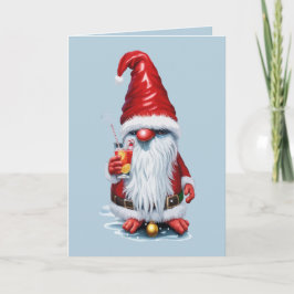 Noorse Kabouter met een Veenbessen Sap Cocktail in Feestdagen Kaart