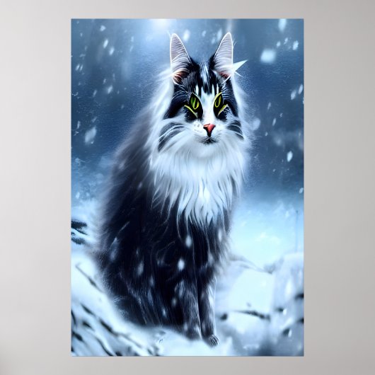 Noorse kat in de sneeuw | AI Art Poster (Voorkant)