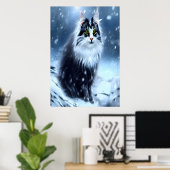 Noorse kat in de sneeuw | AI Art Poster (Thuiskantoor)