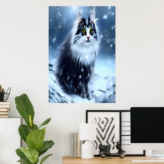 Noorse kat in de sneeuw | AI Art Poster (Thuiskantoor)