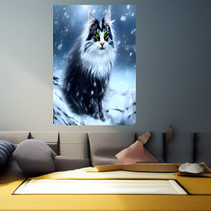 Noorse kat in de sneeuw   AI Art Poster