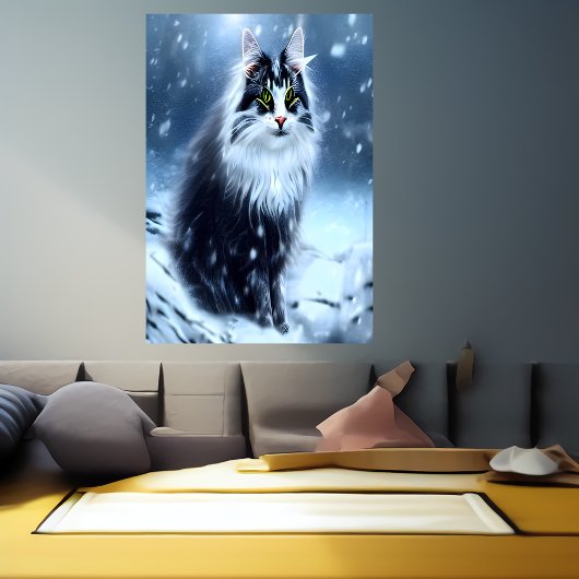 Noorse kat in de sneeuw | AI Art Poster