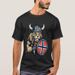 Noorse Kat Viking Noorwegen Vlag Noordse Mythologi T-shirt