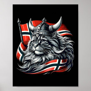 Noorse kat Viking Noorwegen vlag Poster
