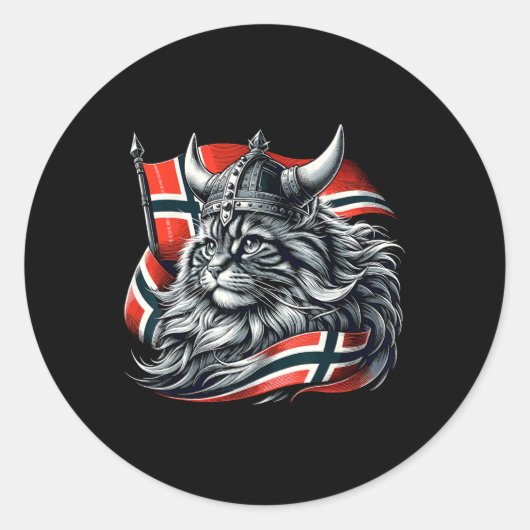 Noorse kat Viking Noorwegen vlag Ronde Sticker (Voorkant)