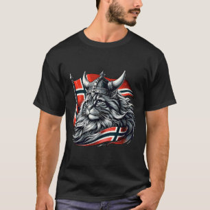 Noorse kat Viking Noorwegen vlag T-shirt